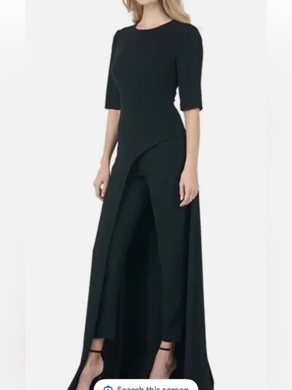 Kay Unger Black Asymmetric Overlay Jumpsuit Dress